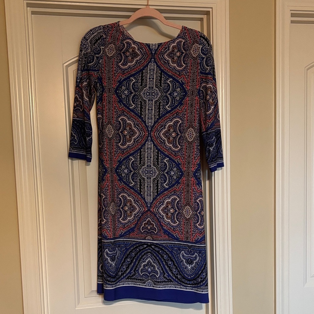 London Times Blue and Red Paisley Midi Dress